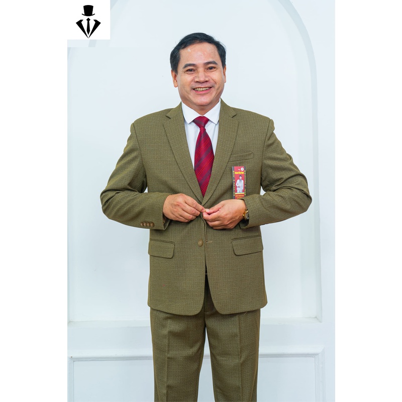 Bộ Vest Nam Trung Niên Hồng Ngọc cao cấp, Vest Trung Niên dáng suông hai khuy