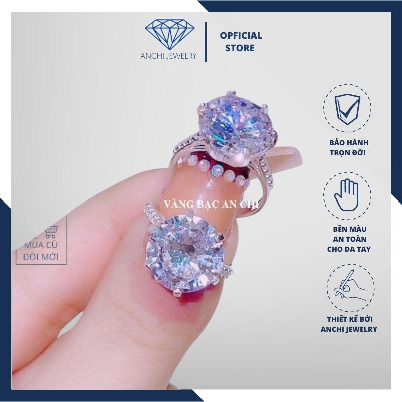 Nhẫn nữ mặt đá to 8ly , chuẩn bạc ý 925 bao sáng - anchi jewelry