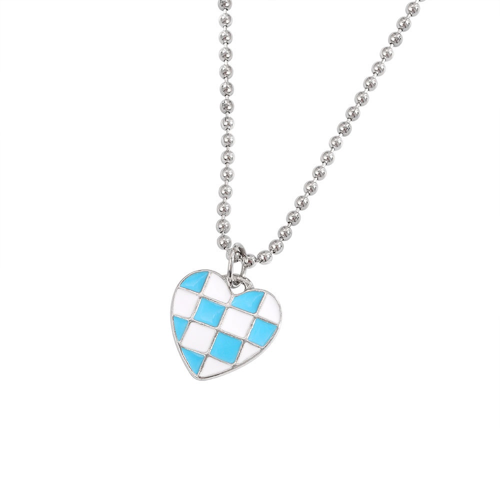 Bộ Vòng cổ + Bông Tai Hình Trái Tim Họa Tiết Bảng Đen Trắng Thời Trang