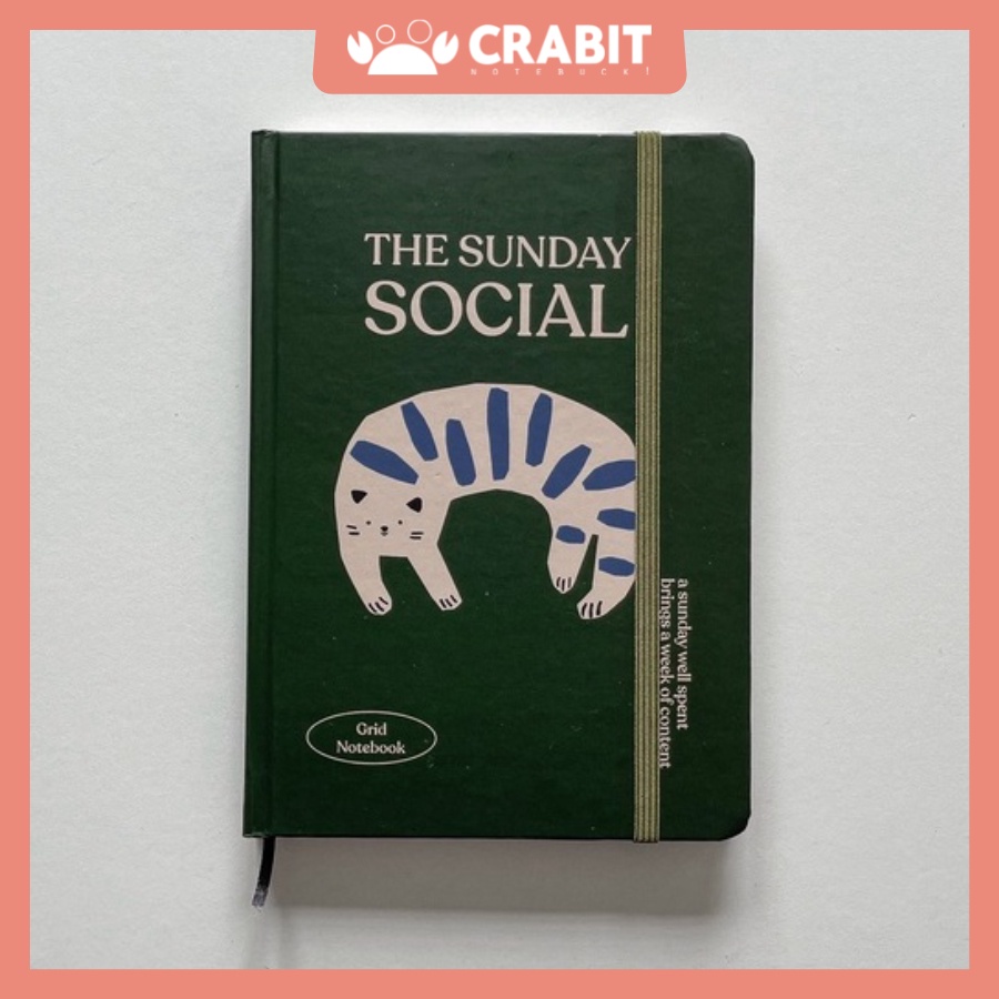 Sổ tay A5 grid ô vuông 130gsm Crabit, The Sunday Social, Mèo Xanh