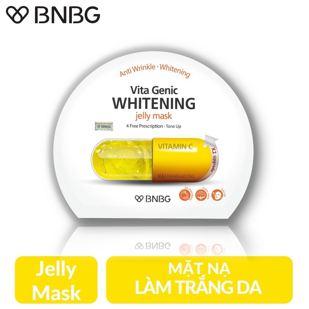 Mặt nạ giấy dưỡng da trắng sáng và làm đều màu da BNBG Vita Genic Whitening Jelly Mask (Vitamin C) 30ml - [BNBG VÀNG]