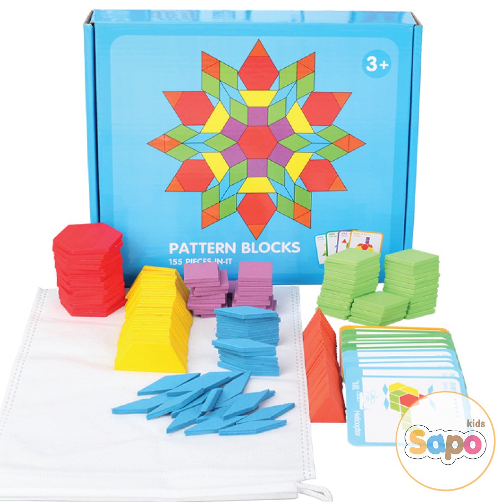 Ghép hình Pattern Block Montessori 155 chi tiết cho bé sáng tạo nhiều màu bộ đồ chơi cho bé SAPO KIDS