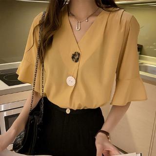 Áo voan cổ tim tay loe thời trang thanh lịch dành cho nữ