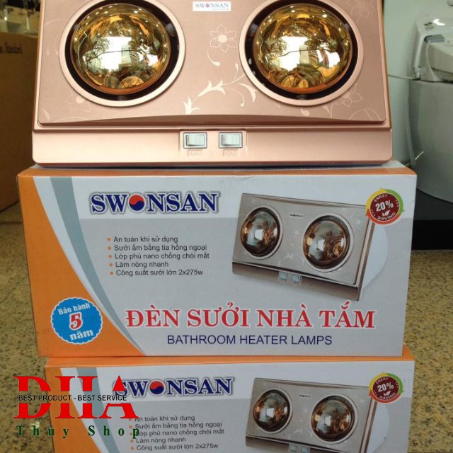 ĐÈN SƯỞI NHÀ TẮM SWONSAN 2 BÓNG SBH2-L1 - BẢO HÀNH CHÍNH HÃNG 5 NĂM