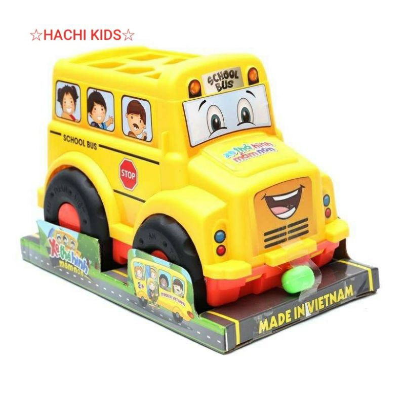 Đồ chơi xe bus thả hình khối màu vàng 24 chi tiết nhựa an toàn SATO
