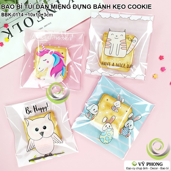 TỔNG HỢP BAO BÌ TÚI NHỰA DÁN MIỆNG 10x10 +3cm ĐỰNG BÁNH KẸO COOKIE LÀM QUÀ TẶNG CHO CÁC QUÁN CÀ PHÊ TRÀ SỮA BBK-0114