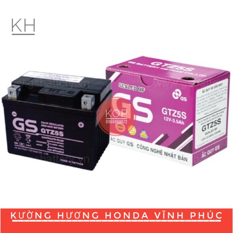 Bình Ắc Quy Khô GS GTZ5S ( 12V 3.5 Ah ) - KT (mm) : 112 x 70 x 85 ( Dài x Rộng x cao)