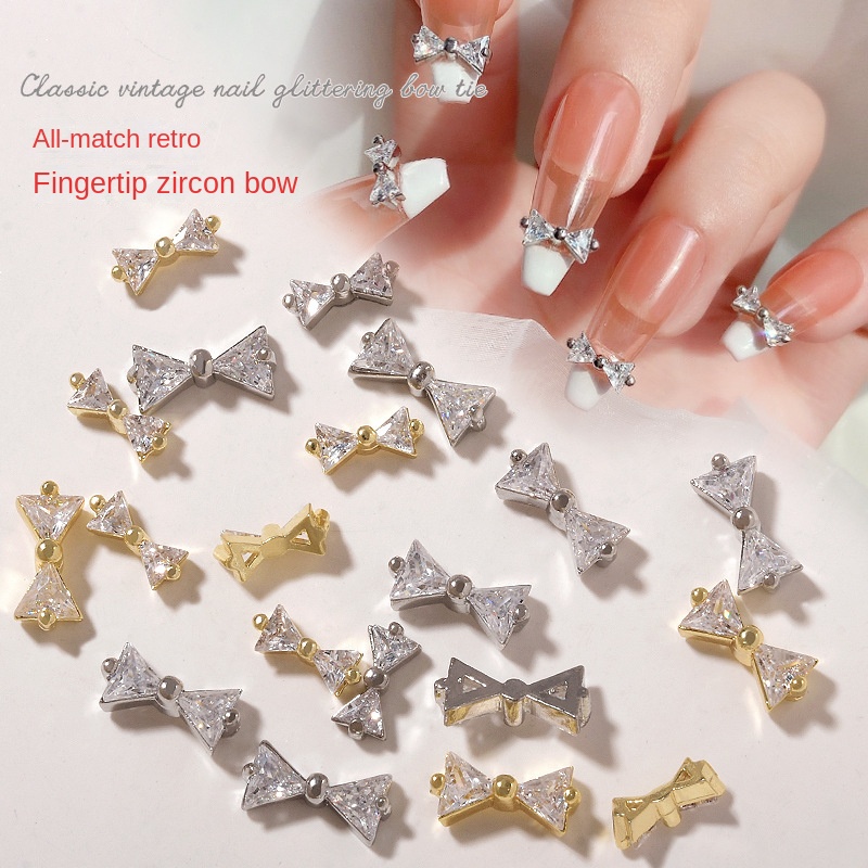 Trang sức móng tay zircon nơ đỏ ròng / Đa năng Đèn flash Siêu sáng Đồ trang sức nghệ thuật làm móng sang trọng /  Trang sức kim cương nghệ thuật móng tay