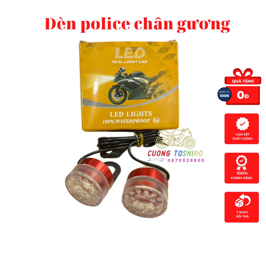 Đèn led nháy police lắp chân gương cho mọi dòng xe xanh lá, dương, đỏ loại xịn chống nước tuyệt đối bảo hành 1 năm