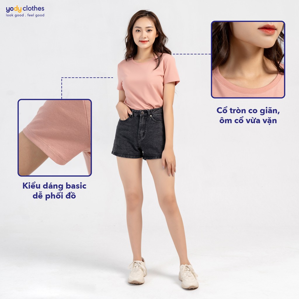 Áo thun trơn nữ YODY tay ngắn vải cotton thoáng mát, đôi nam nữ bigsize TSN5346