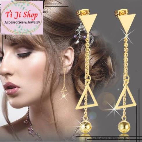 BÔNG TAI NỮ INOX MẠ VÀNG TÒN TEN TAM GIÁC SANG TRỌNG   -