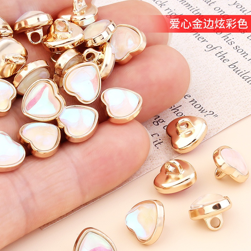 Set 10 Nút Áo Kim Loại Hình Trái Tim Đính Ngọc Trai Nhiều Màu Sắc