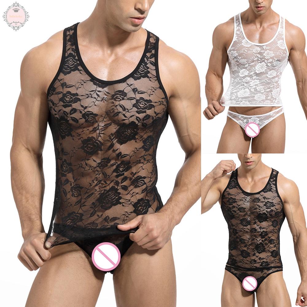 Mens Vest Tops Clothing Gym Vest High Elastic Young Home Lace Night Wear