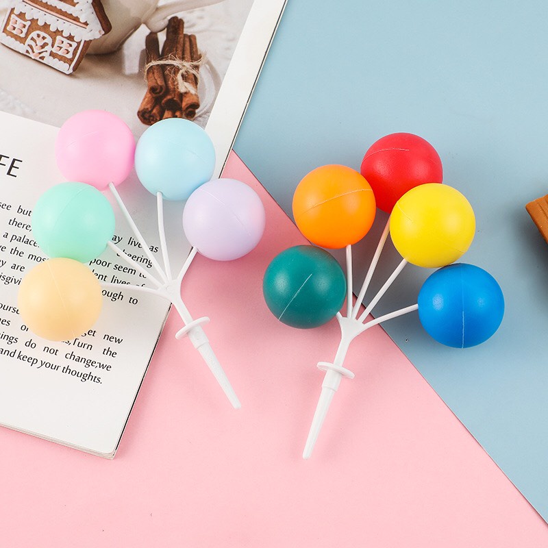 Phụ Kiện Trang Trí Bánh Sinh Nhật Bánh Kem - Chùm Bóng Trụ Nhựa Hình Tim, Tròn