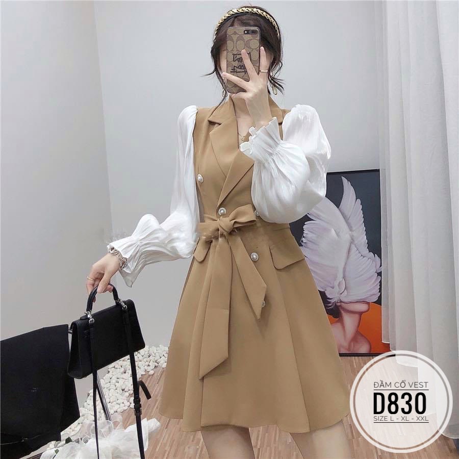 ĐẦM VEST BIG SIZE DỰ TIỆC CỘT NƠ EO SANG CHẢNH MÀU NUDE
