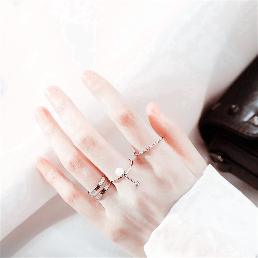 Set 3 nhẫn bạc 925 thời trang Hàn Quốc có thể điều chỉnh | BigBuy360 - bigbuy360.vn