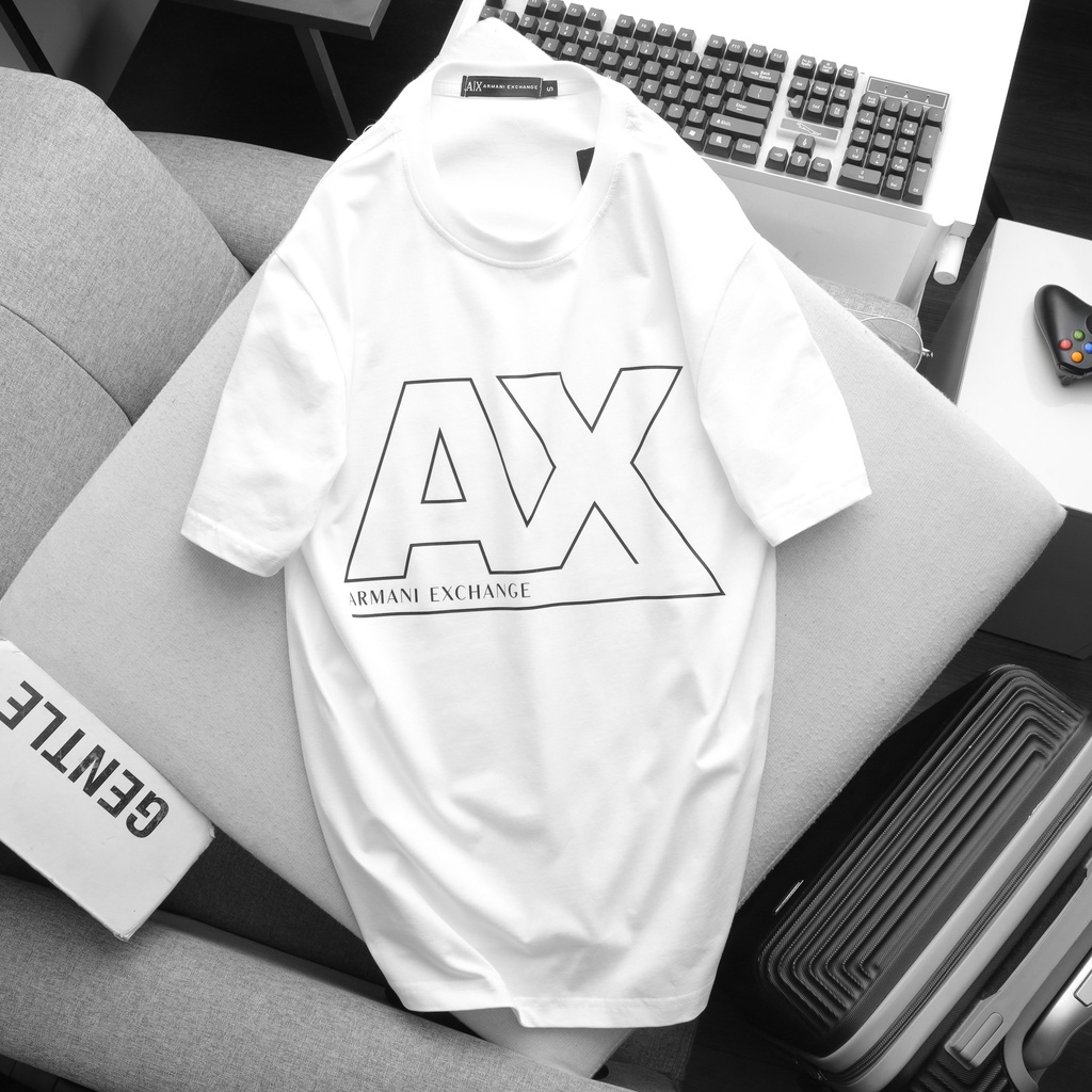 Áo thun phông rộng phom 50 - 95 Kg cộc tay - Unisex - In hình - ArmaniExchange - Đen, Trắng, Ca Cao