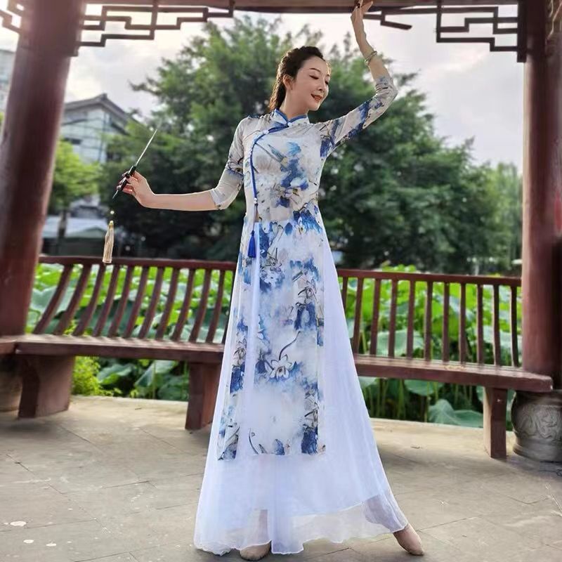 [M &amp; E] Đầm Sườn Xám Truyền Thống Trung Hoa Truyền Thống Trang Phục Múa Dân Tộc Thanh Lịch Cho Nữ