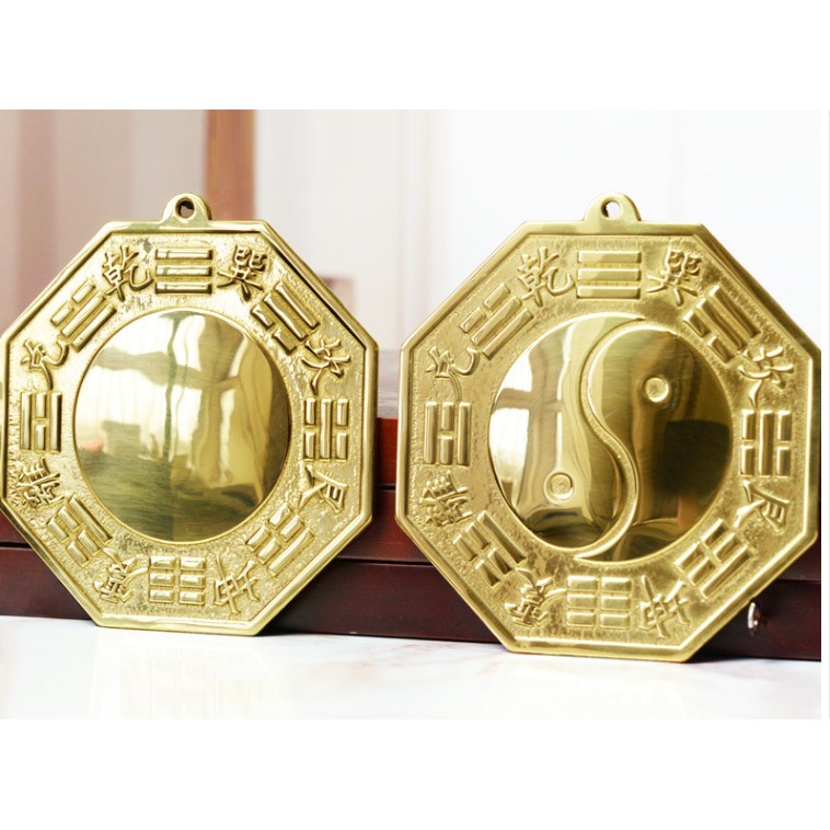 Gương Bát Quái Cầu Lồi - Đồng nguyên chất - Cỡ 8cm - Tiên Thiên Bát Quái - Gương bát quái âm dương