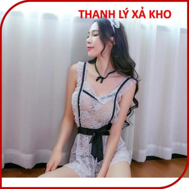 Bộ đồ ngủ cosplay cô giúp việc quyến rũ, đầm ngủ hở lưng cô hầu gái, váy 2 dây xuyên thấu sexy cosplay | BigBuy360 - bigbuy360.vn