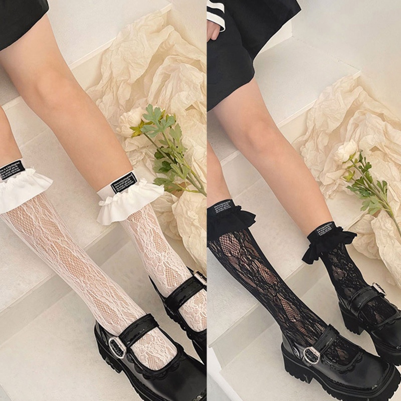 Xiangbao Tất Lưới Phối Ren In Chữ Phong Cách Gothic Dành Cho Nữ