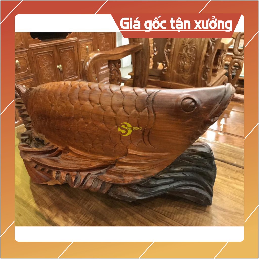 [Nội Thất Mộc] Tượng cá rồng kim long gỗ hương