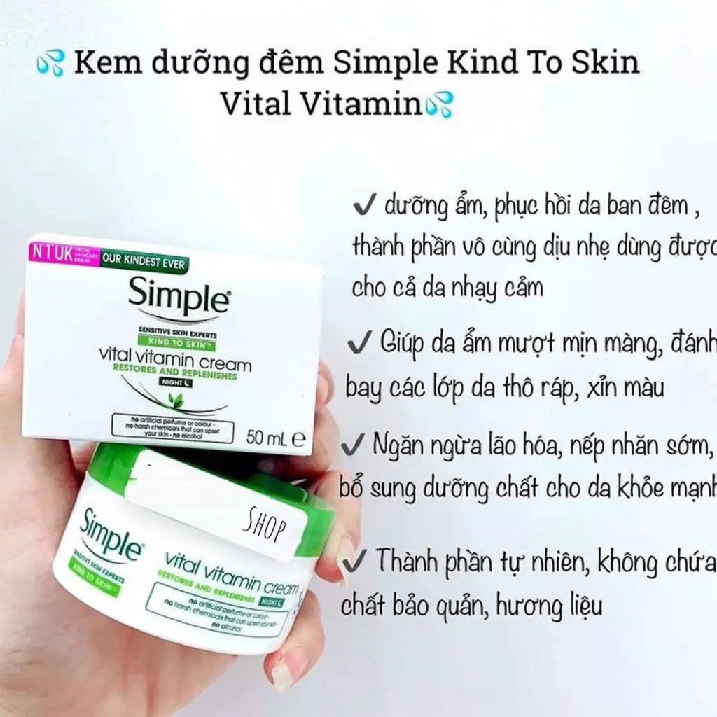 Kem Dưỡng Ẩm Ban Đêm Cung Cấp Vitamin Thiết Yếu Cho Da Nhạy Cảm Nhất Simple Kind To Skin Vital Vitamin Night Cream 50ml