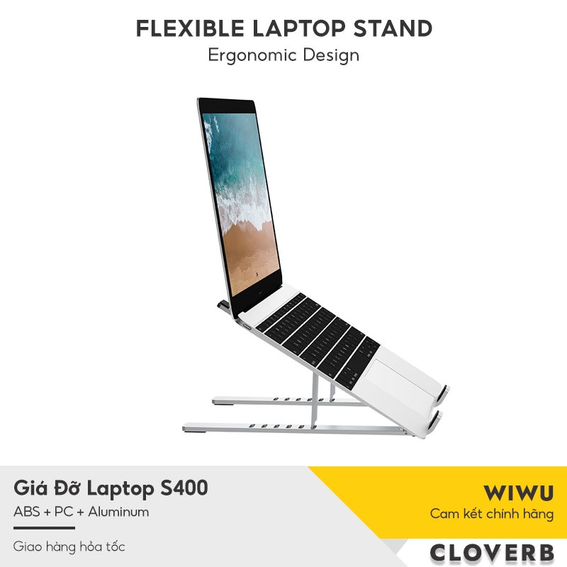 Giá Đỡ Laptop Stand WiWU S400 Bằng Nhôm, Có Thể Gấp Gọn, 6 Mức Độ Điều Chỉnh Độ Cao, Hỗ Trợ Tản Nhiệt Cho Macbook, iPad