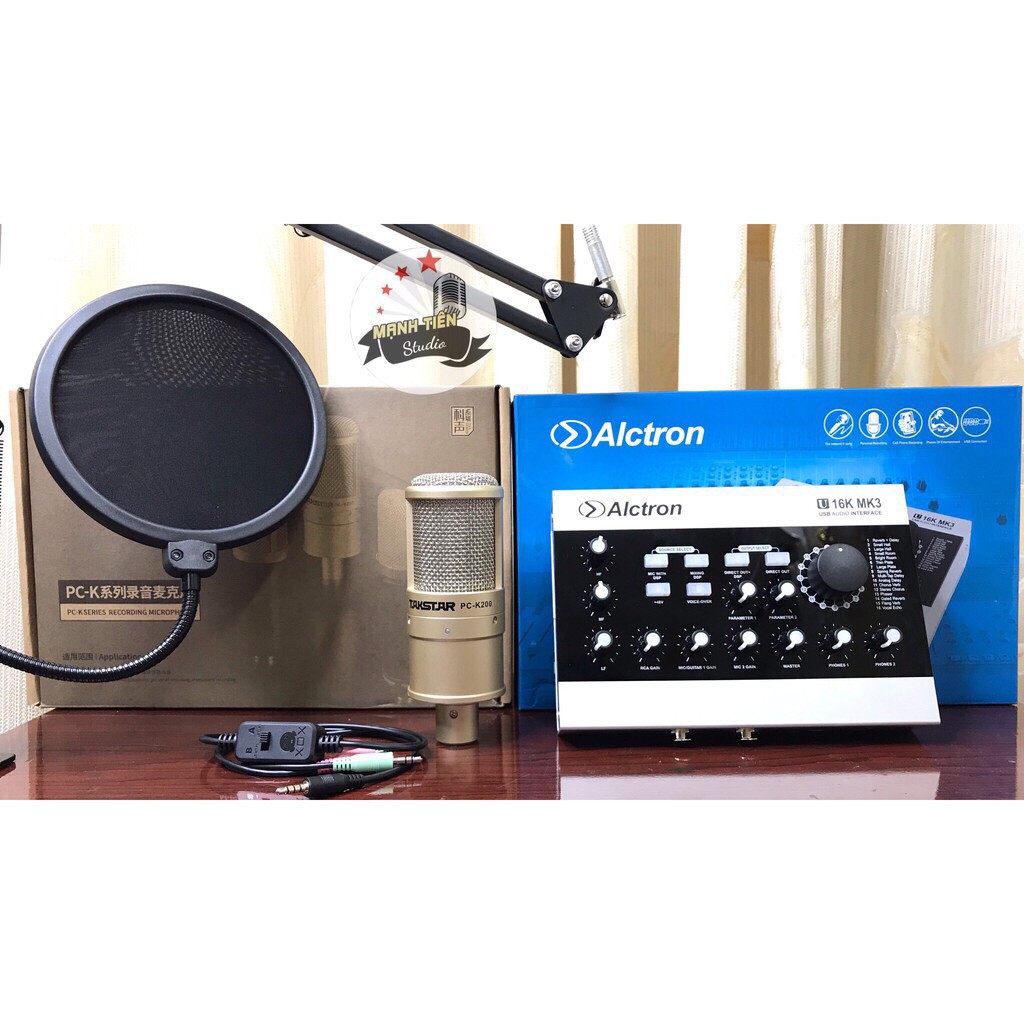 [Siêu Tiết Kiệm] Combo SoundCard U16K MK 3 + Micro Takstar PC K200 thu âm, hát karaoke, livestream bán hàng,bigo,fb