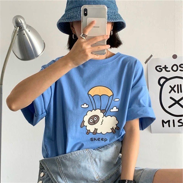 Áo Thun Form Rộng Tay Lỡ Unisex Hình Bé Cừu T1