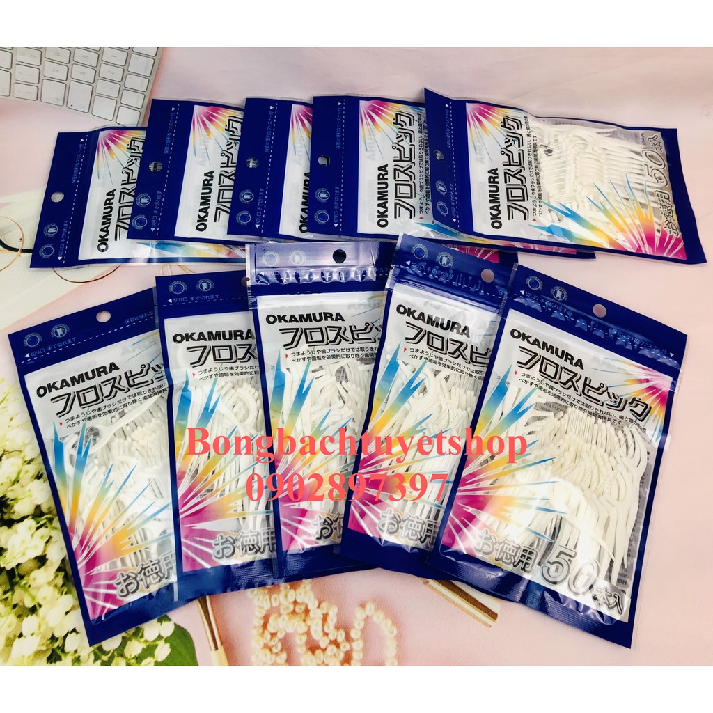 Tăm chỉ kẽ răng Okamura 50 cây/ bịch chăm sóc răng miệng - Tăm chỉ kẽ nha khoa Okamura chất lượng Nhật Bản