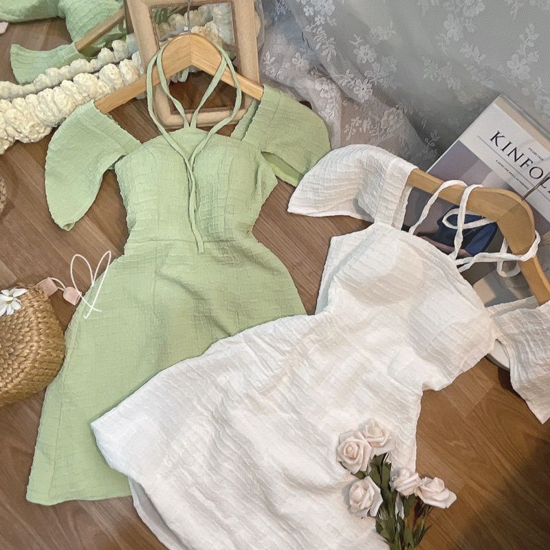 ĐẦM XOÈ NHẸ VẢI XỐP Y HÌNH CÓ MÚT TAY CÁNH TIÊN