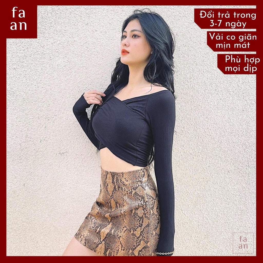 Áo kiểu nữ đắp chéo hở vai tay dài dáng ôm co giãn vừa cá tính vừa sexy cực tôn dáng -AKVATCHEO Faan Store