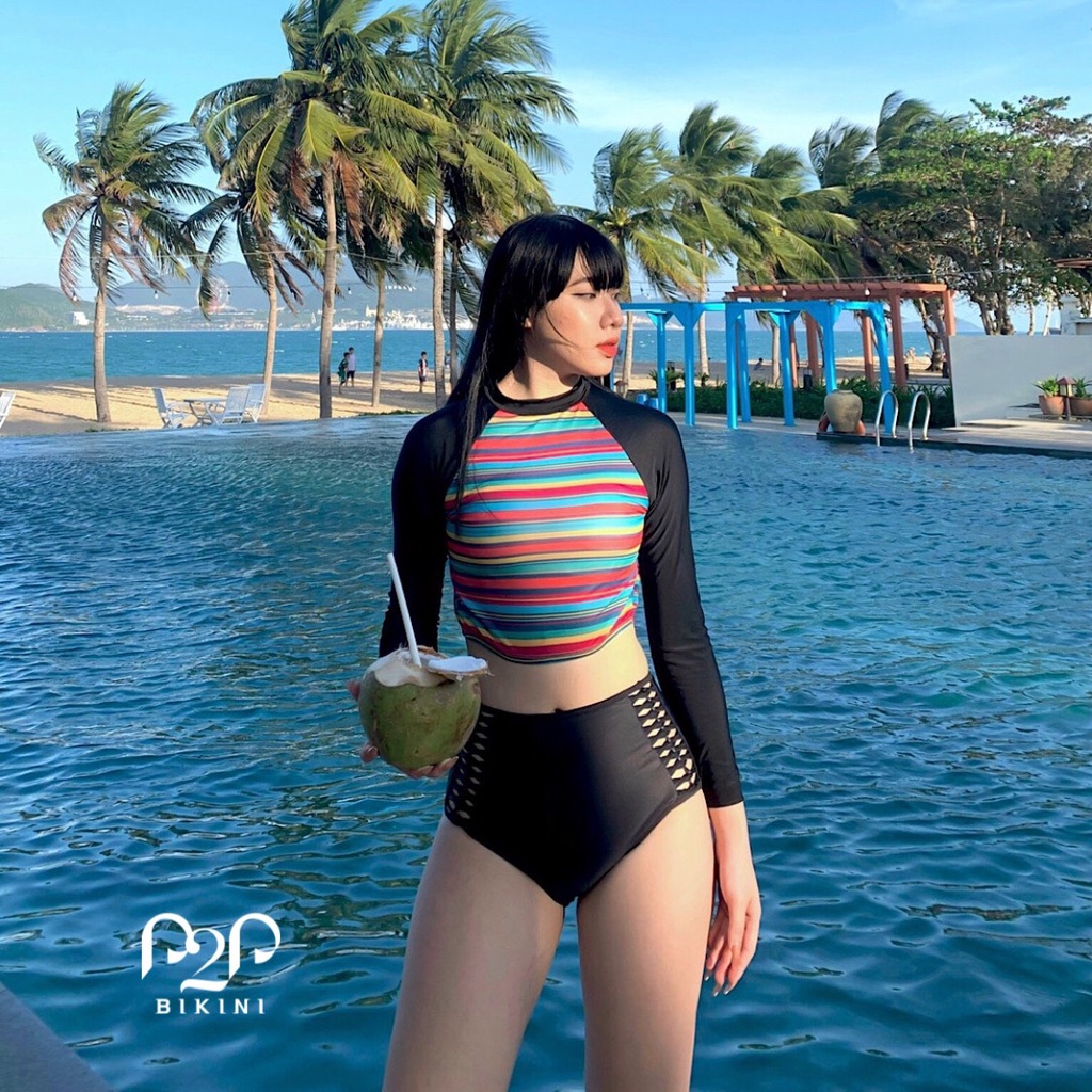 P2P BIKINI - Đồ bơi tay dài cổ tròn, quần lưng cao đan hông - BTK370HT_LC