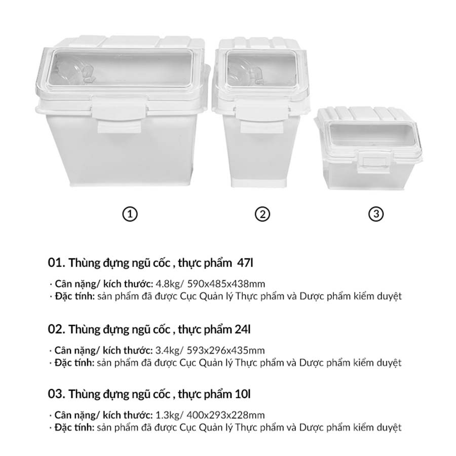 Thùng đựng gạo, đựng ngũ cốc, đựng hạt khô bằng nhựa dung tích lớn 10L/24L/47L - Cobi Home