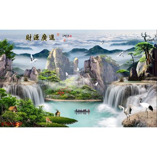 Tranh dán tường 3D thác nước sơn thủy