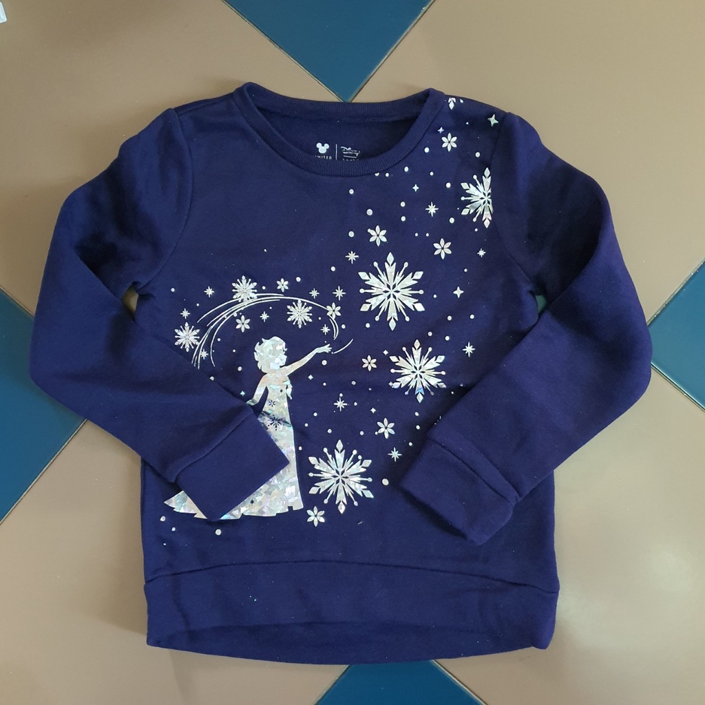 [3y-7y]  Áo nỉ bông dài tay thu đông dày dặn cho bé gái Disney Elsa xanh than cho bé gái xuất dư