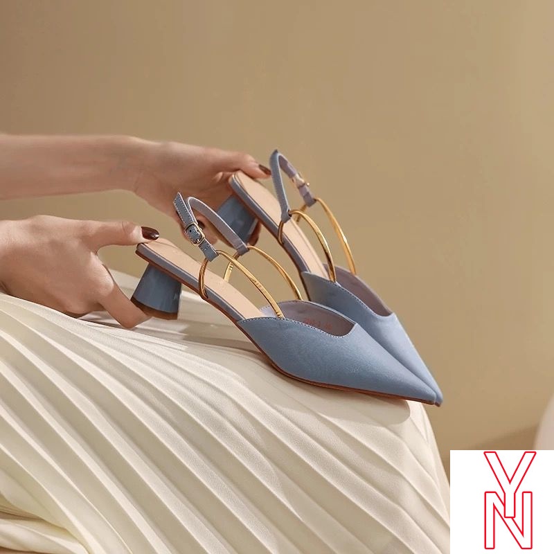 Giày Sandal Satin Gót Thấp Mũi Nhọn Thời Trang Mùa Xuân Dành Cho Nữ 2021