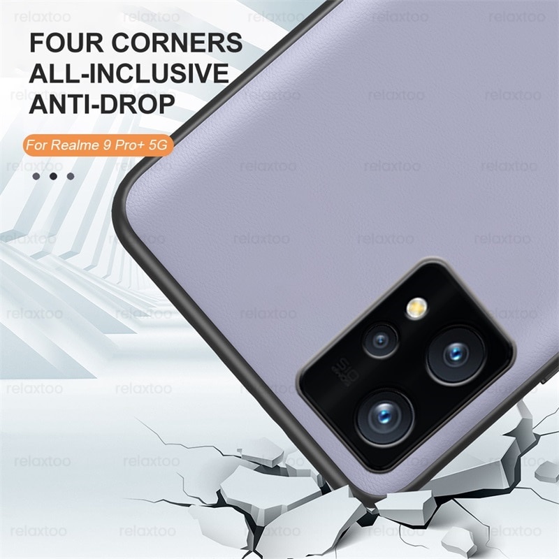 Realmi 9 Pro+ Case Luxury Plain Skin Leather Texture Cover For Realme 9i Relme 9 Pro Plus Soft Frame Protect Fundas