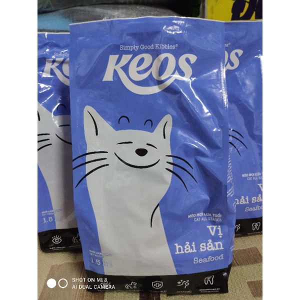 Thức ăn hạt cao cấp cho mèo KEOS vị hải sản 1.5kg