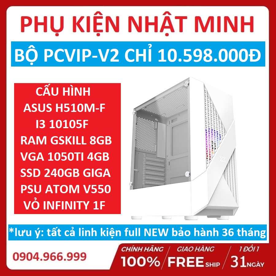 [SIÊU SỐC] Bộ máy tính PC VIP H510 + i3 10105F+ 1050ti + Ram 8gb FULL NEW chuyên gaming chính hãng bảo hành 36 tháng