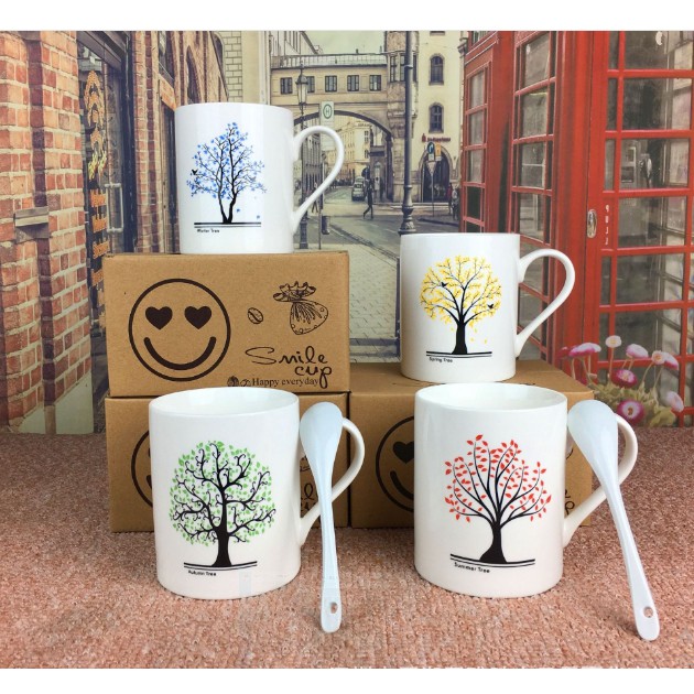 CỐC SỨ CAO CẤP SMILE CUP TẶNG THÌA SỨ