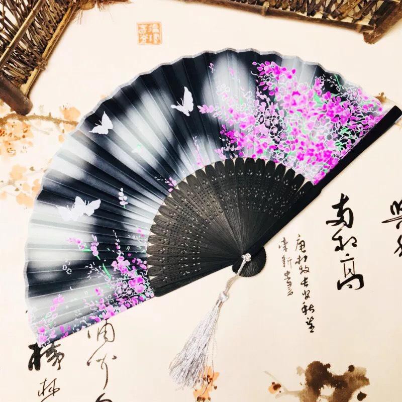 ( 100 ) Quạt cổ phong dây tuyến Vạn hoa quạt xếp cầm tay phong cách Trung Quốc cosplay in hoa trang trí đẹp cổ trang