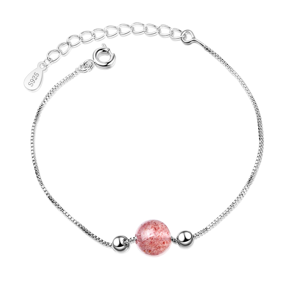 925 Silver Bracelet with Natural Pink Crystal Stone