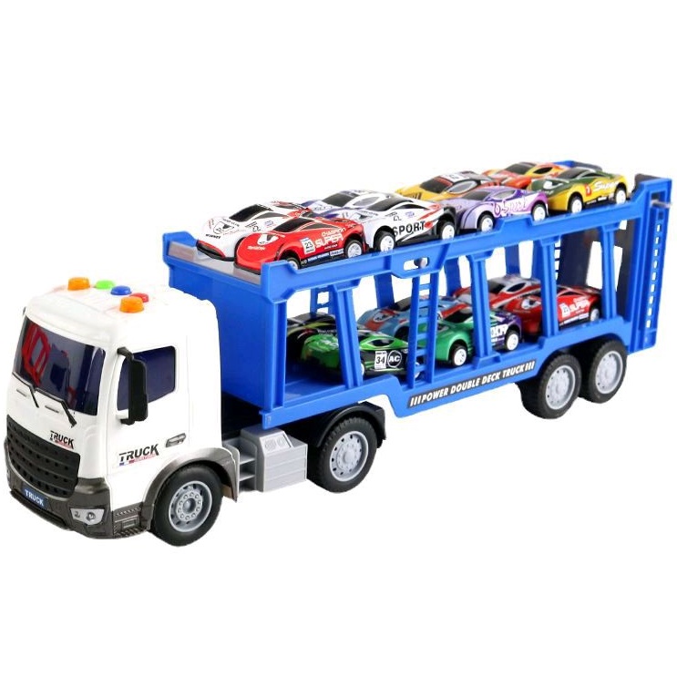 Đồ chơi xe tải 2 tầng chở 6 -12 xe con âm thanh đèn