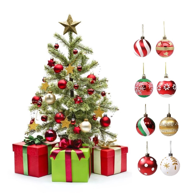 Set 6 Quả Cầu Tuyết / Sọc / Chấm Bi 6CM Trang Trí Cây Thông Noel