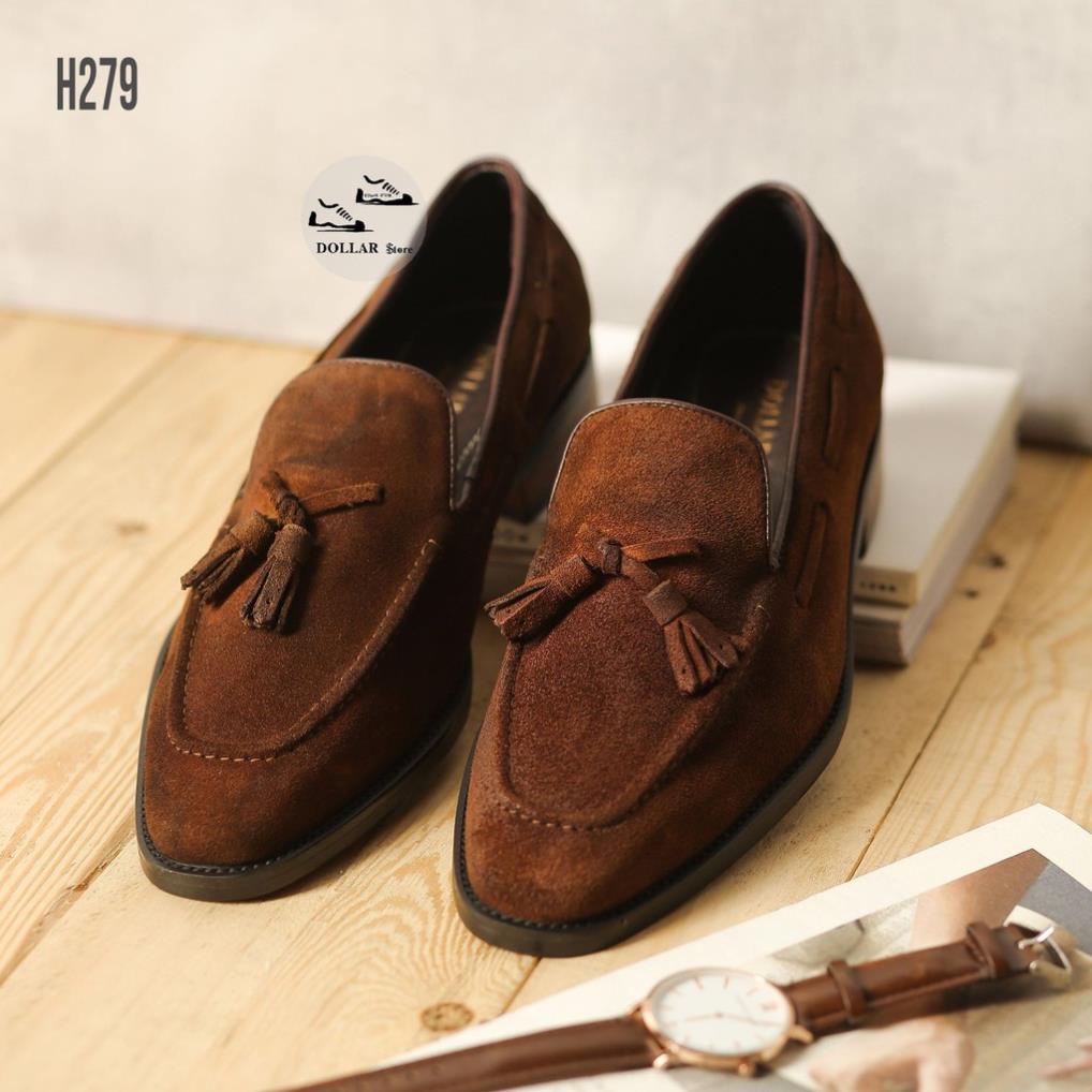 Giày tây LOAFER da bò thật 100%, da lộn, đế gỗ, thời trang lịch sự văn phòng vest cưới H279 🐳