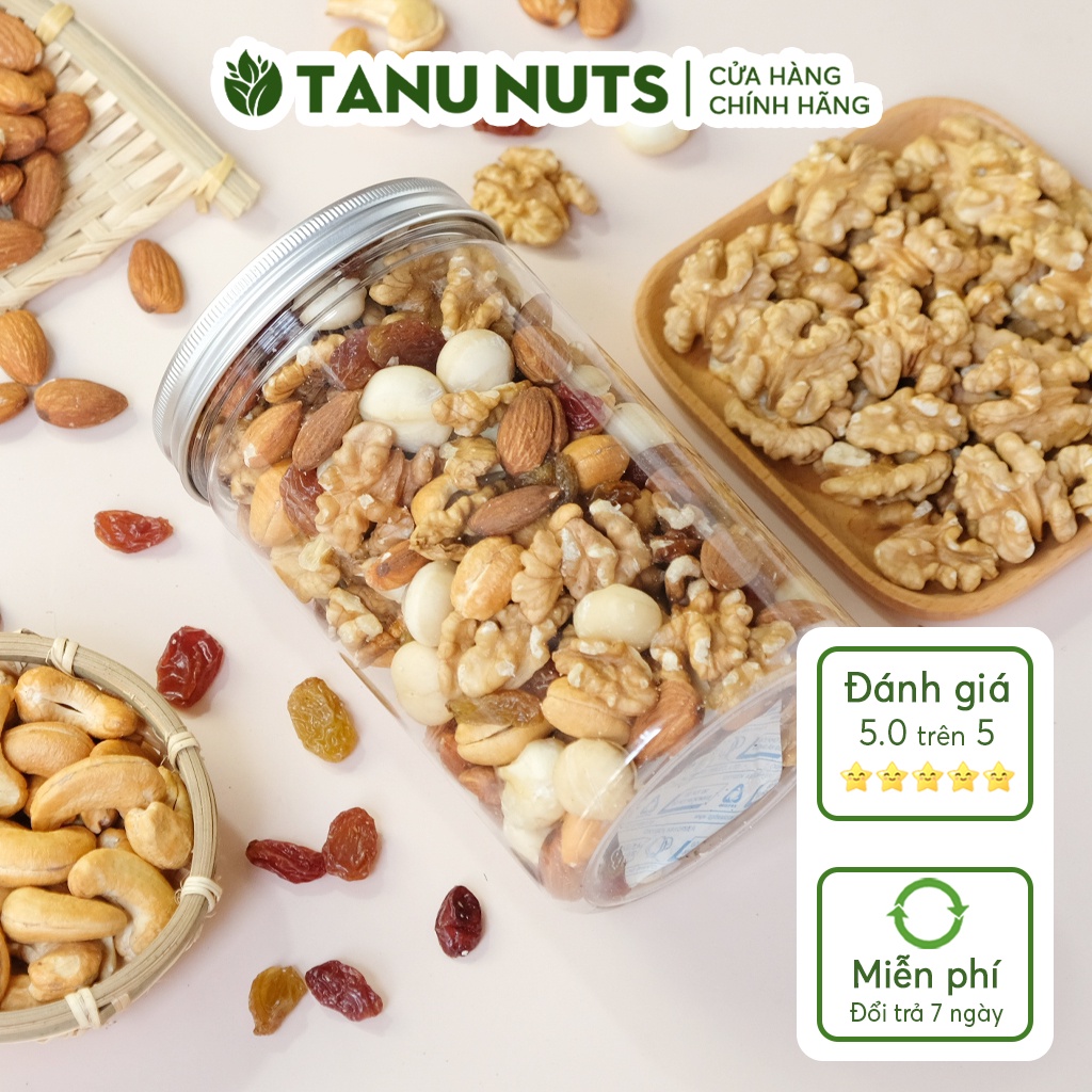 [Mã BMBAU50 giảm 7% đơn 99K] Hạt dinh dưỡng TANU NUTS Mix Nuts 5 loại hạt điều, óc chó, hạnh nhân, macca, nho khô 500g