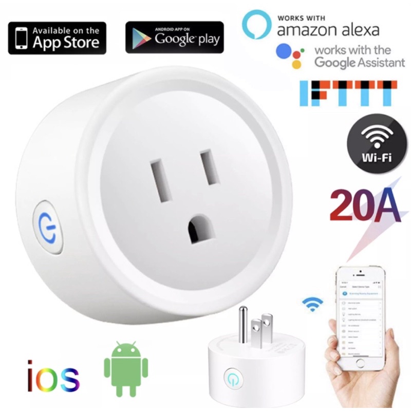 (Với Thống Kê Điện) Ổ cắm WiFi chuẩn Mỹ 3 chân 20A/10A Smart Life,work Google &amp; Alexa