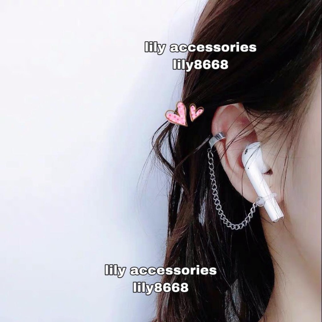 khuyên tai và kẹp tai titan dây xích giúp giữ AIRPOD chống lạc và chống rơi không gỉ không đen
